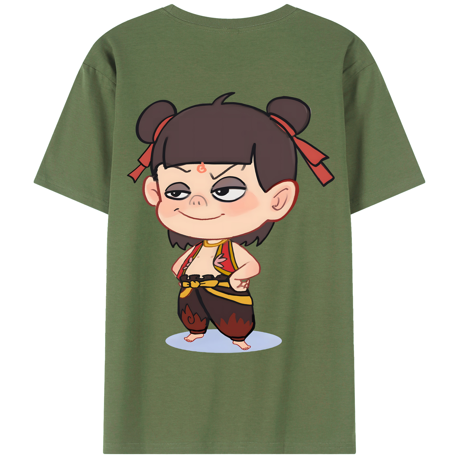 （画像用） Ne Zha 2 ナタ 魔童の大暴れ 綿100％ メンズ半袖Tシャツ（バックプリント） 通気性